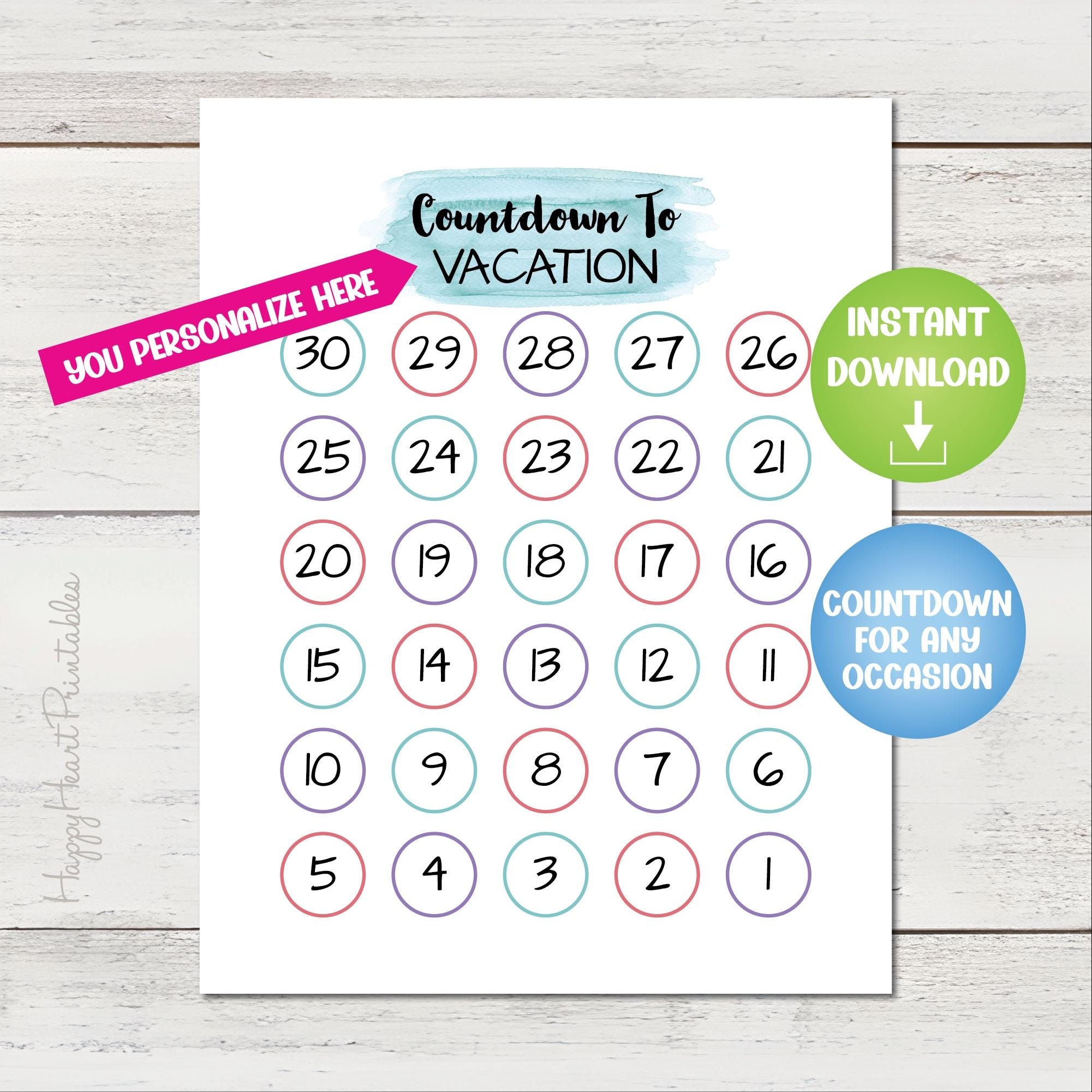 Printable Countdown For Any Occasion Personalize Editable PDF Etsy