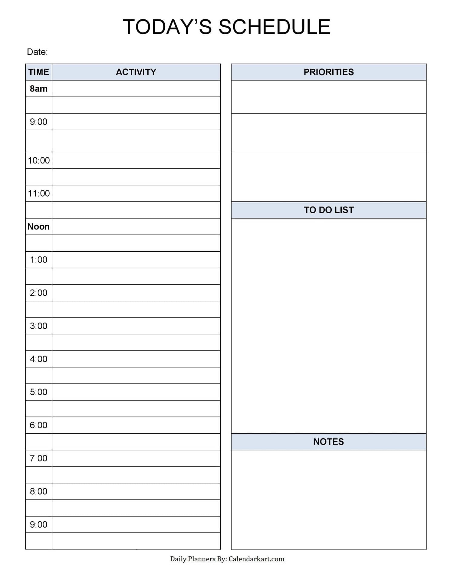 Free Printable Schedule Template Free Printable Schedule Template