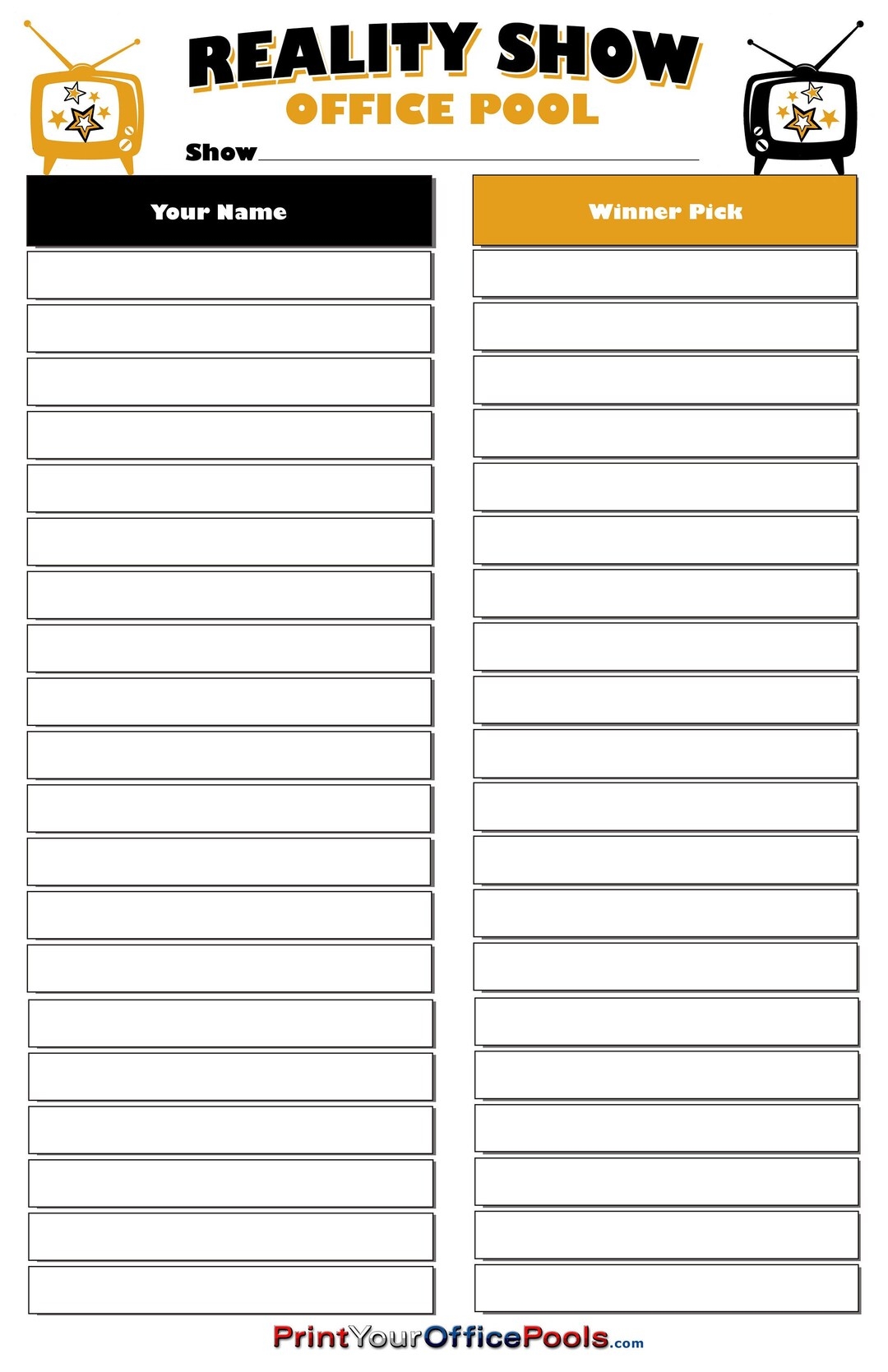 Printable Digital Download Reality TV Show Erasable Office Pool Survivor Amazing Race Big Brother Masked Singer The Voice American Idol Etsy Canada