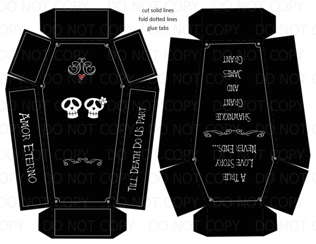 Printable DIY Personalized Coffin Skull Theme Wedding Or Halloween Favor Boxes Etsy