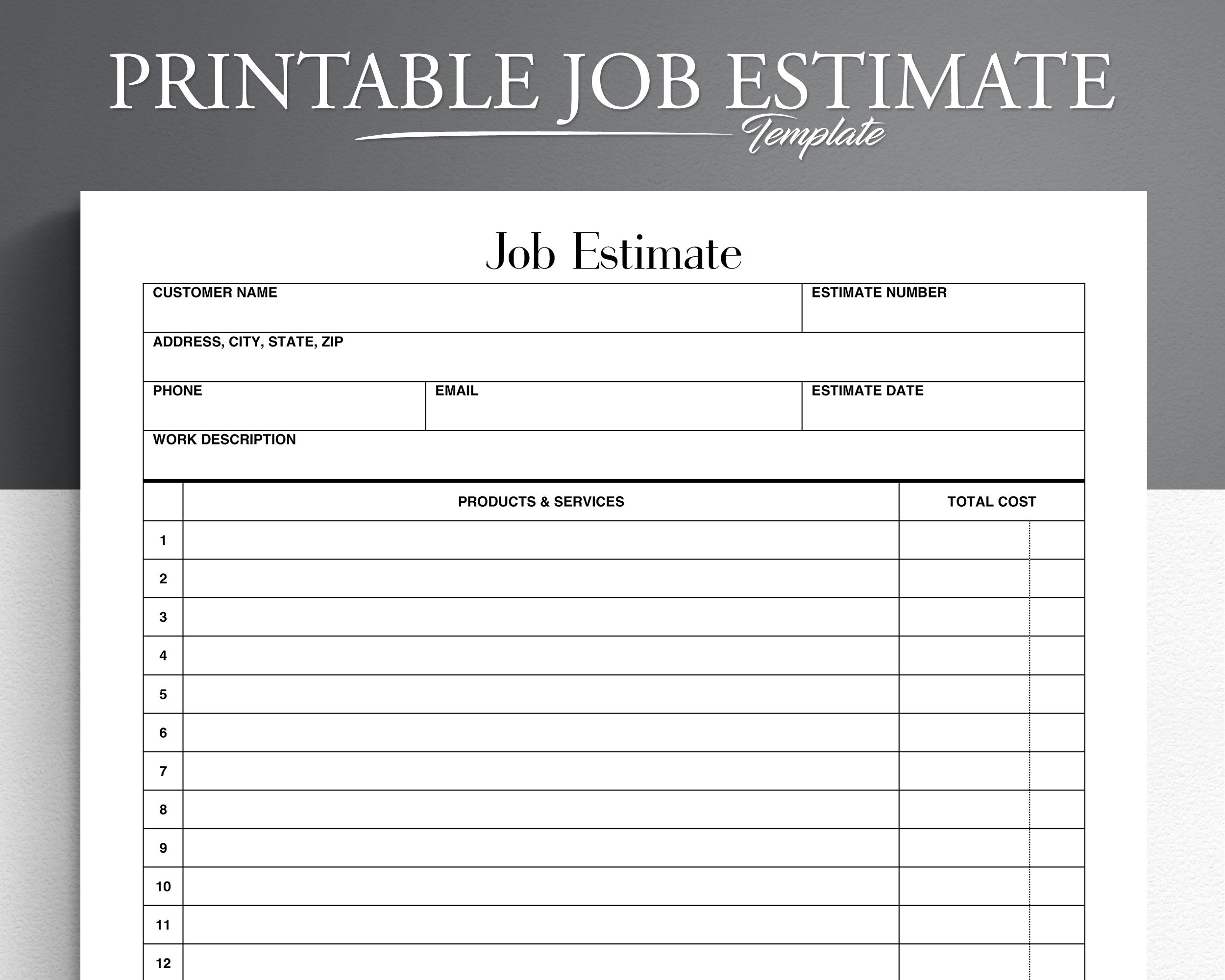 Printable Estimate Form Business Job Estimate Easy And Simple