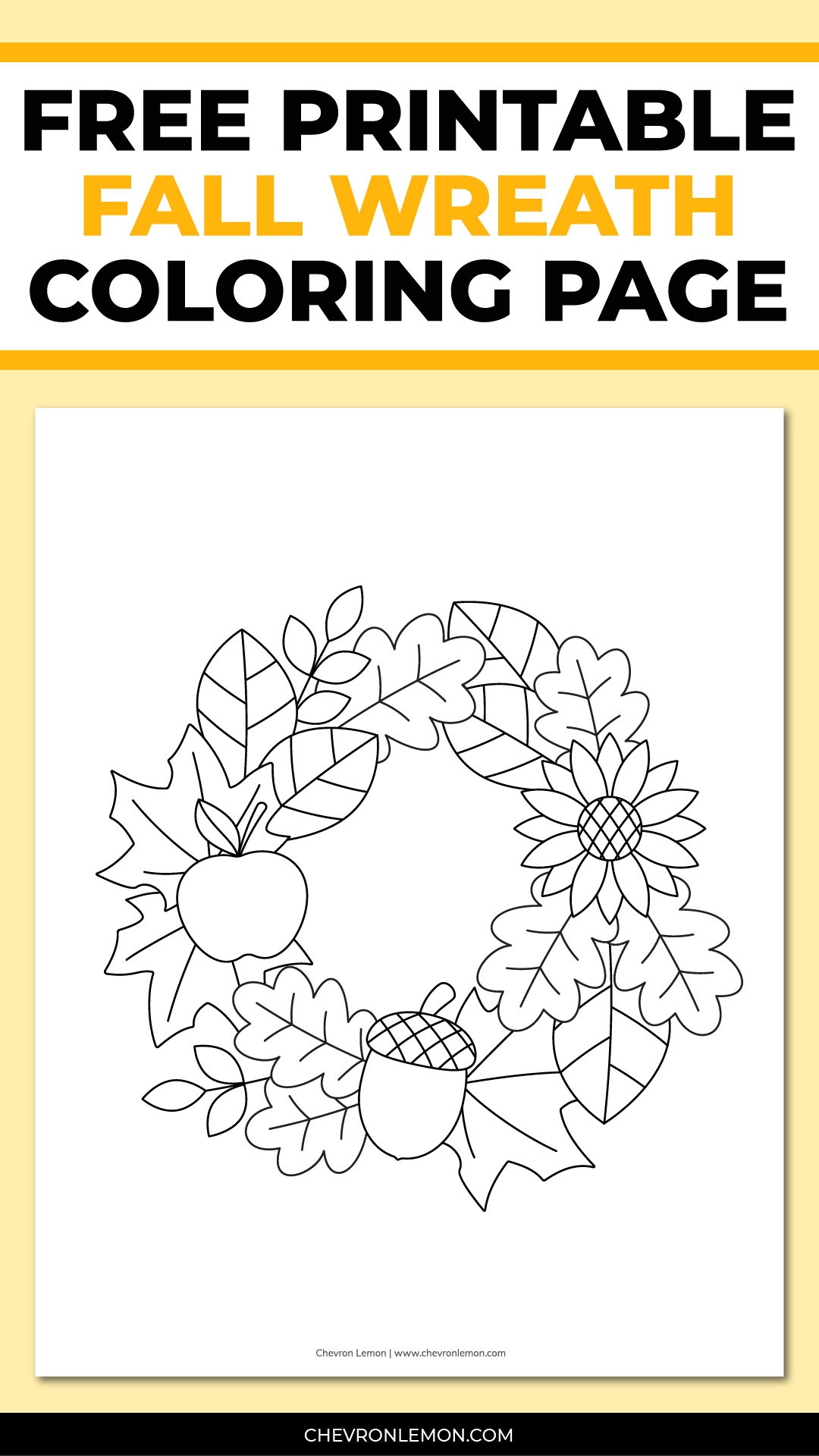 Printable Fall Wreath Coloring Page Chevron Lemon Printable Fall Wreath Coloring Page Chevron Lemon
