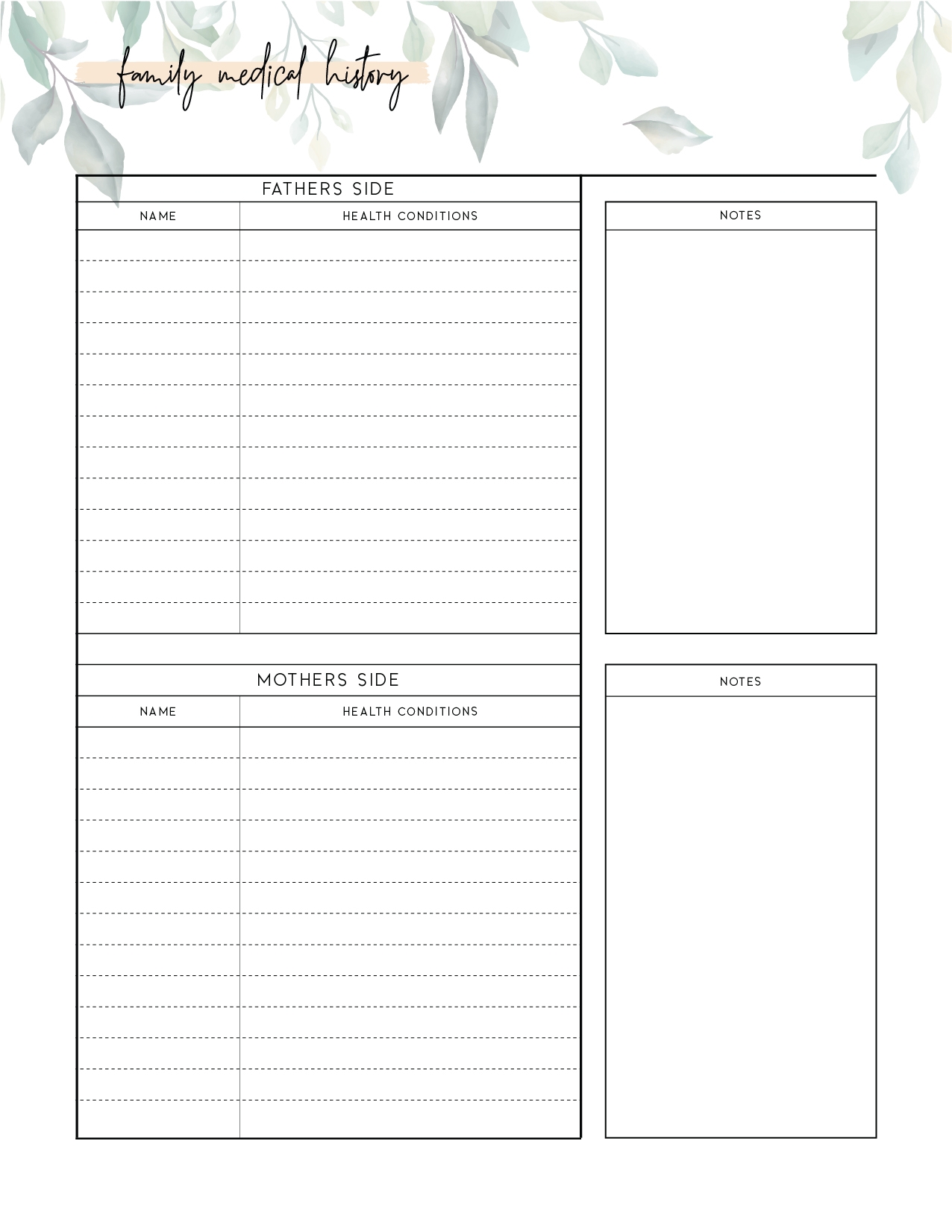 Printable Family Medical History Template World Of Printables