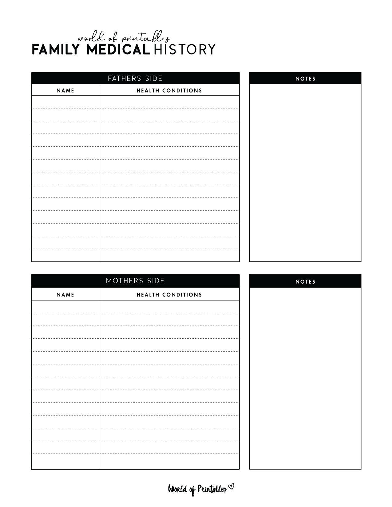 Printable Family Medical History Template World Of Printables