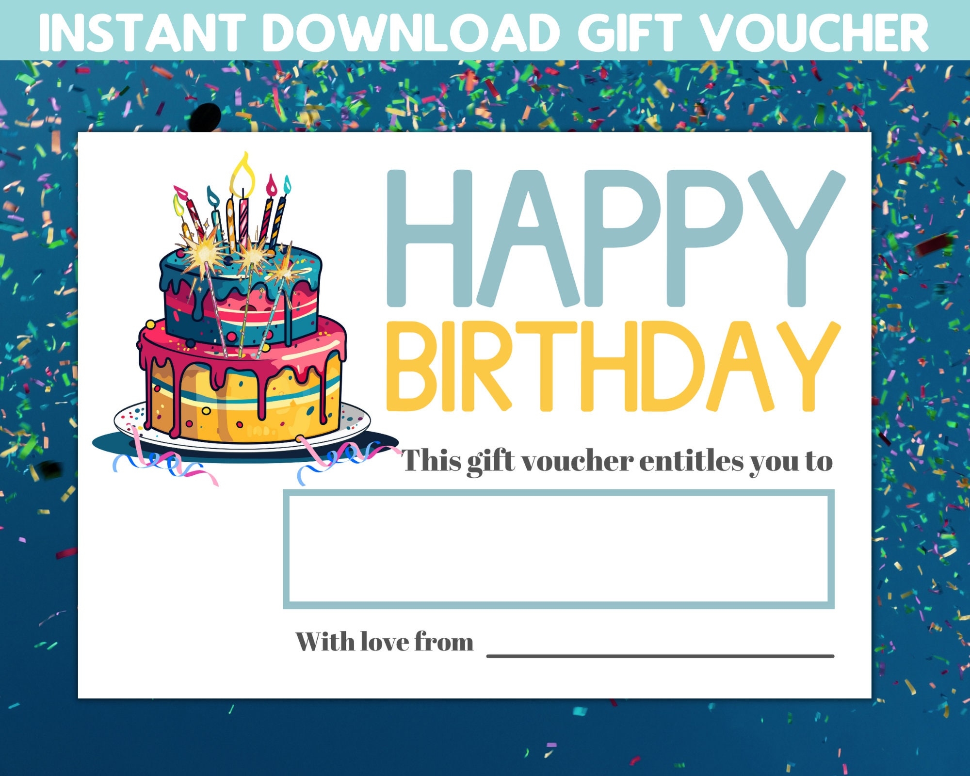 Printable Gift Card Blank Gift Certificate Birthday Gift 
