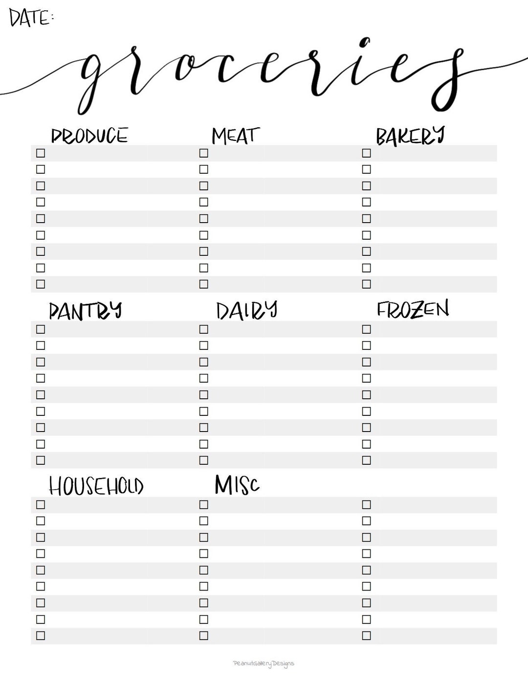 Free Printable Grocery List Templates