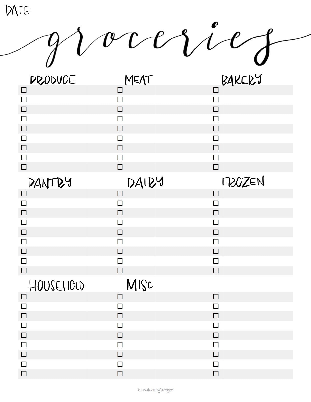 Free Grocery List Template Printable