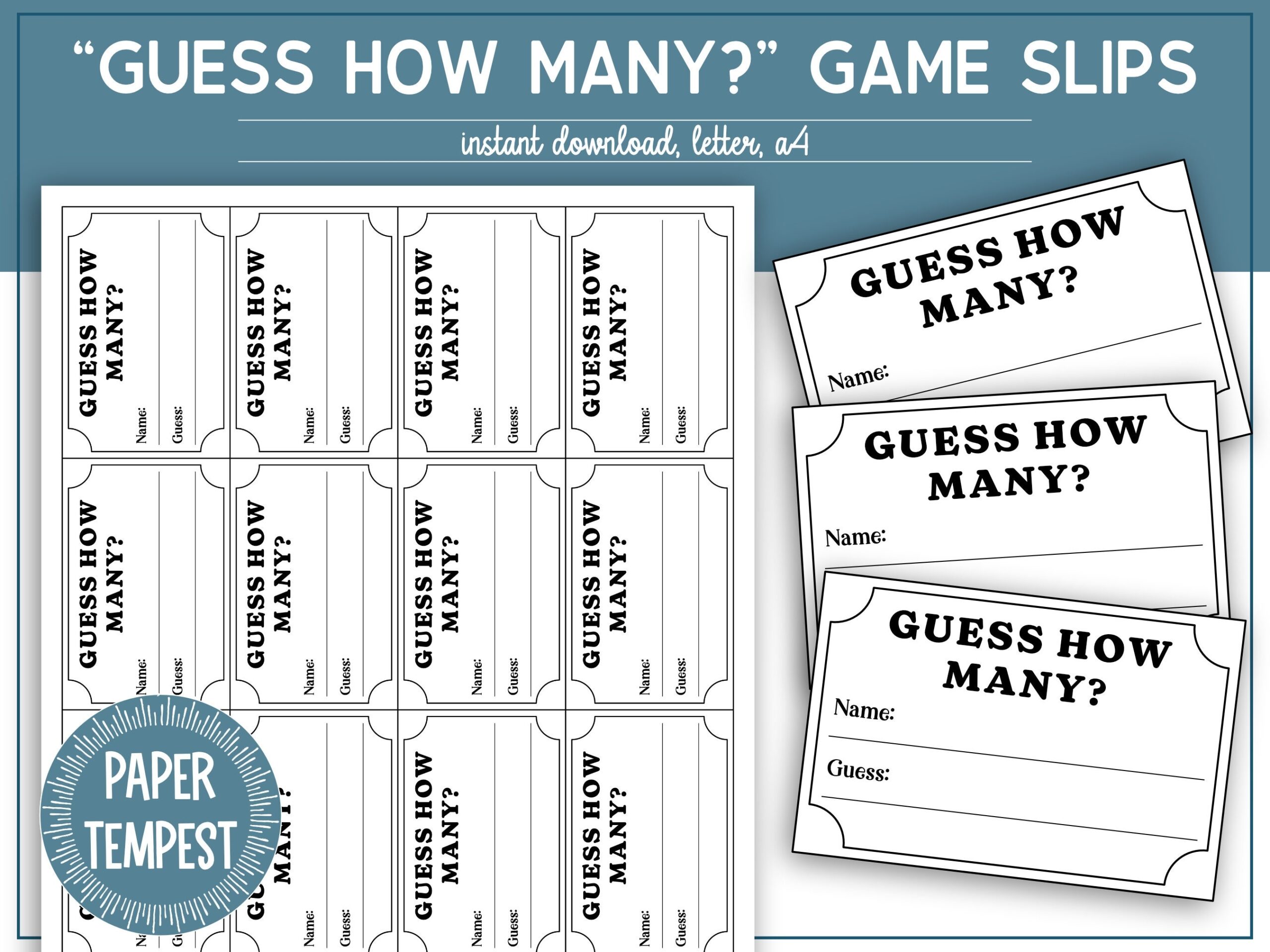 Printable Guess How Many Tickets Template Guessing Game Entry Slips Guess How Many Cards Guess How Much Game Entry Forms Etsy