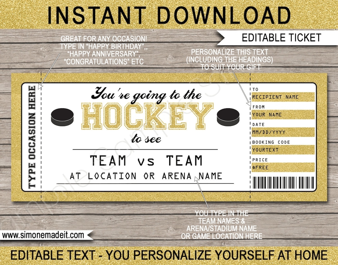 Printable Hockey Gift Voucher Game Ticket Template Surprise Hockey Ticket Any Occasion Birthday Etc INSTANT DOWNLOAD EDITABLE Etsy