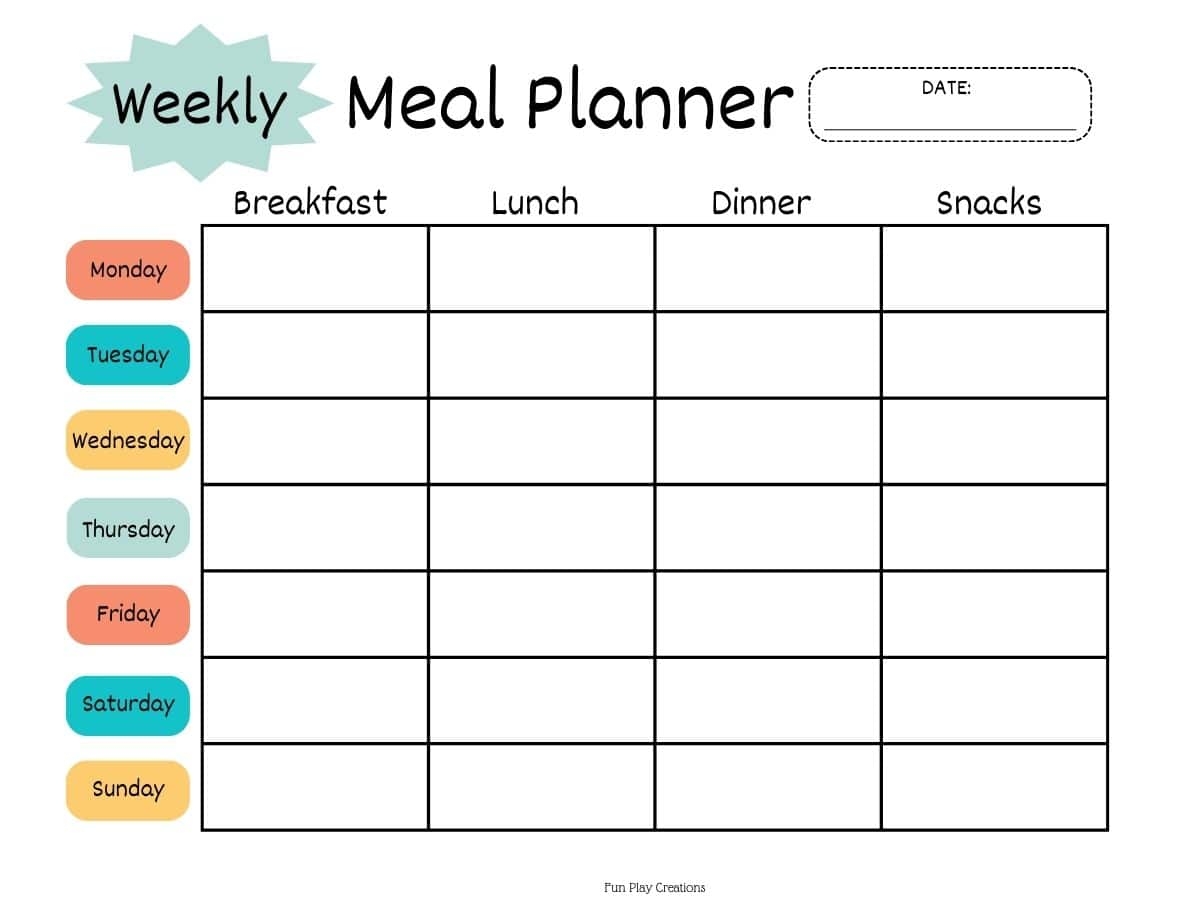 Free Printable Weekly Meal Plan Template