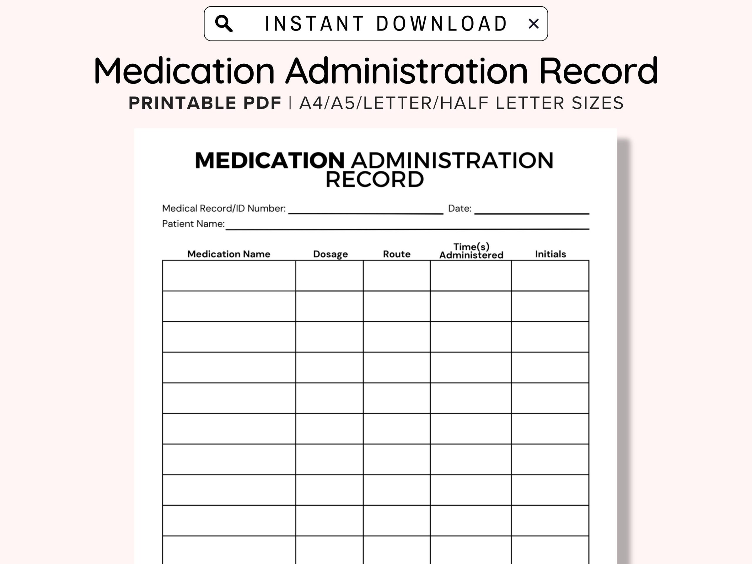 Printable Medication Administration Record Ready To Print Medication Log Chart Post surgery Medication Chart Paramedics And Nurses Etsy