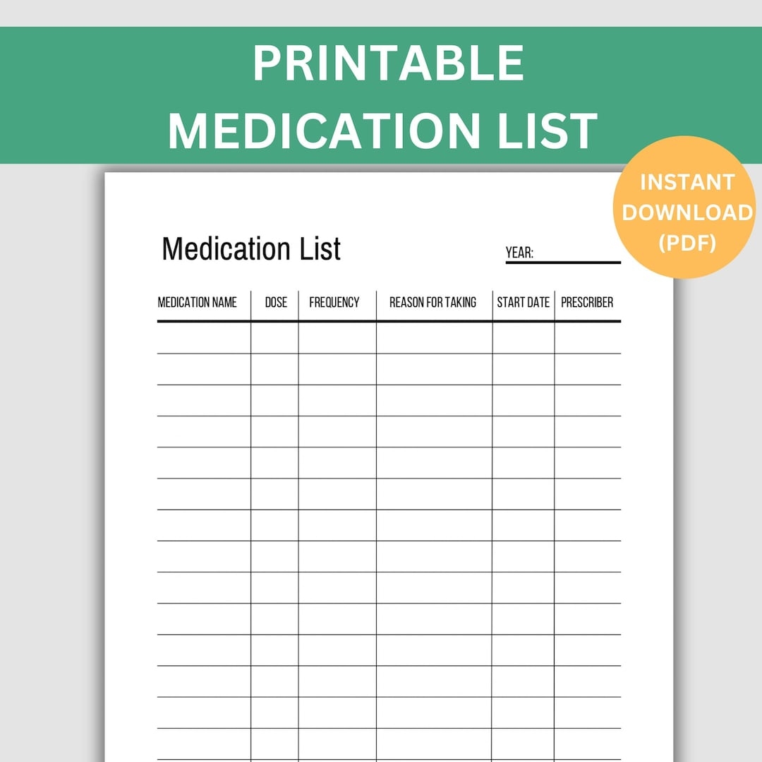 Printable Medication List Template Track Medications Instant Download To Keep Track Of Medicines Caregiver Resource Supplement List Etsy Printable Medication List Template Track Medications Instant Download To Keep Track Of Medicines Caregiver Resource Supplement List Etsy