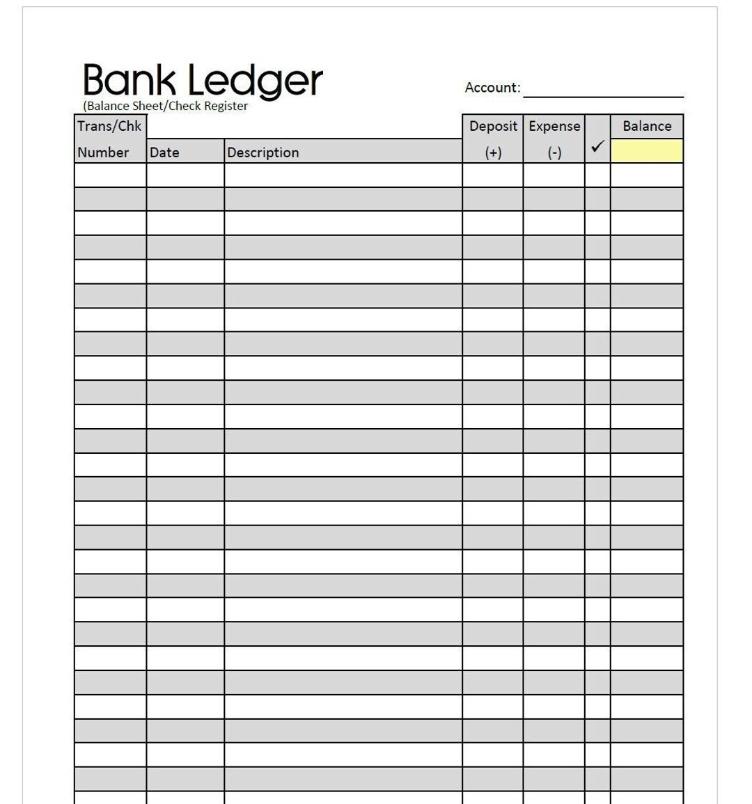 Printable Minimalist Bank Ledger Check Register Balance Sheet Digital Download Unlimited Prints 2 Sizes Letter U0026 A5 Etsy