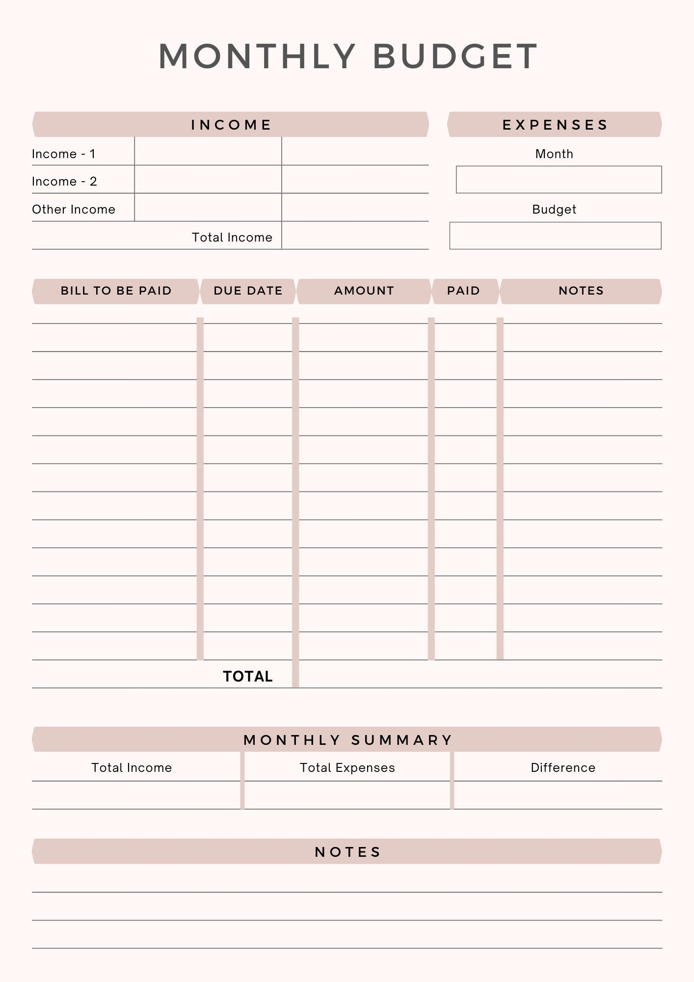 Printable Monthly Budget Planner Sheet Monthly Income U0026 Expense 