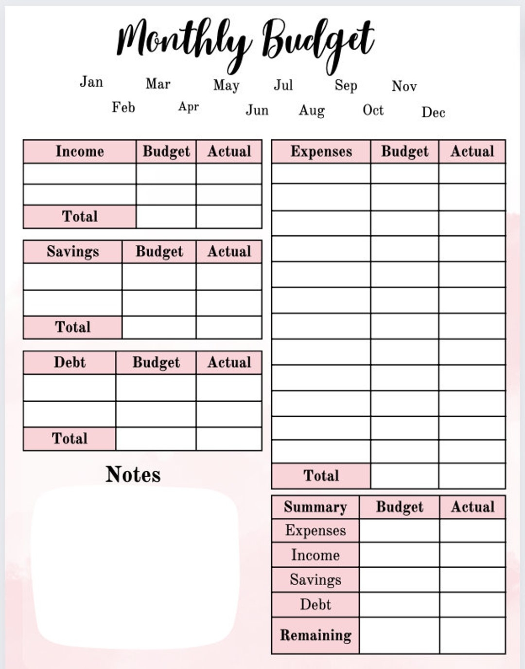 Budgeting Template Free Printable