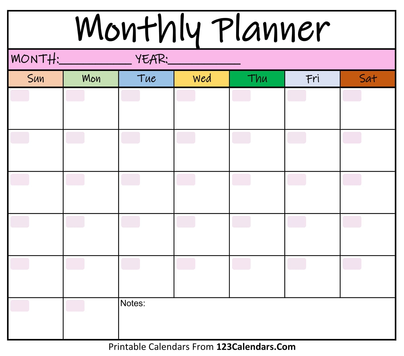 Free Monthly Calendar Template Printable
