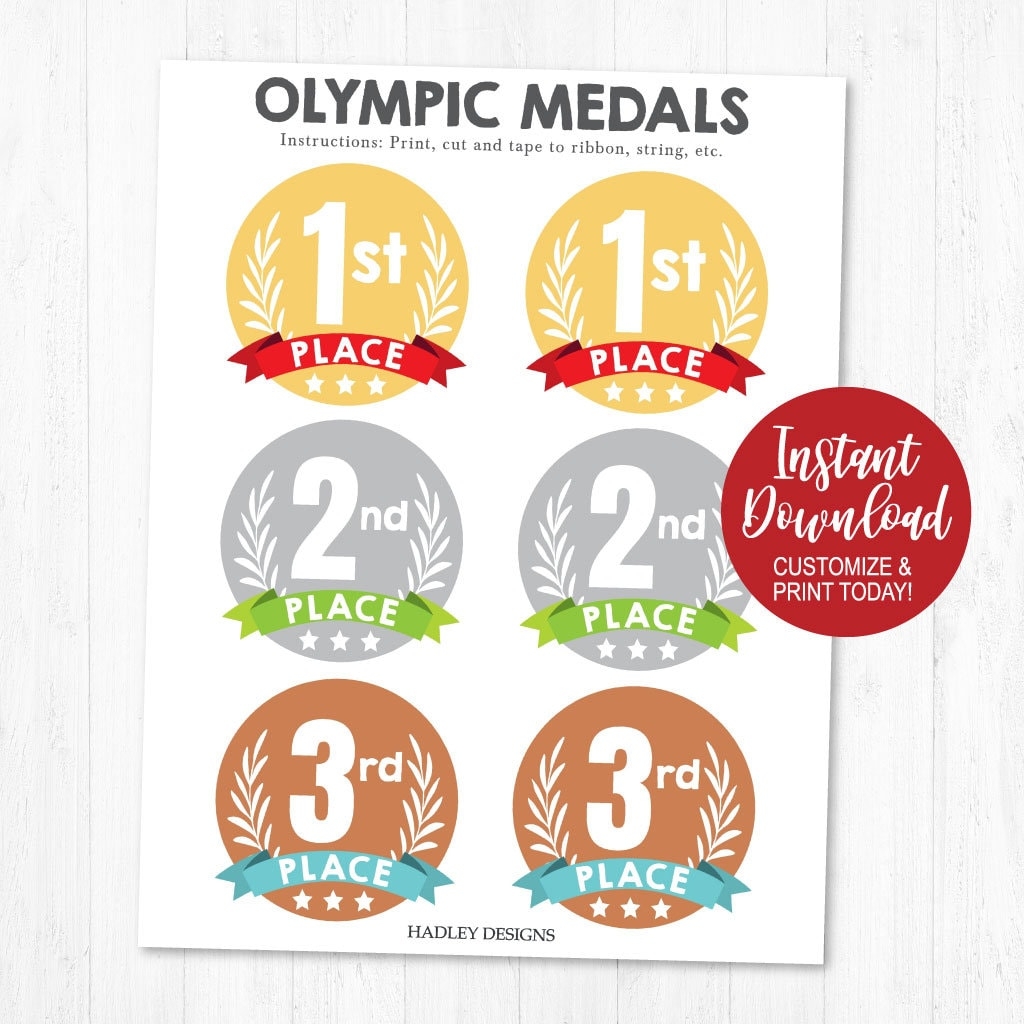 Printable Olympic Medal Templates Gold Silver Bronze Medallions First Place Award Team Prizes Olympic Party Supplies Contest Award Pins Etsy
