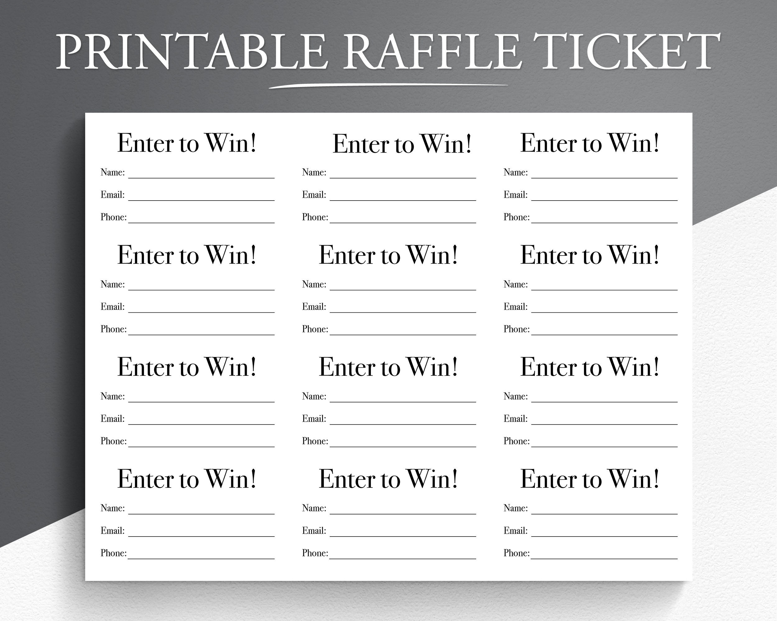 Printable Raffle Ticket Enter To Win Printable Ticket Etsy