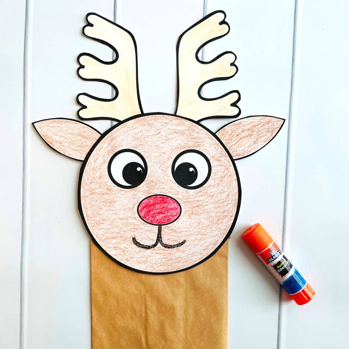 Printable Reindeer Paper Bag Puppet Free Template 