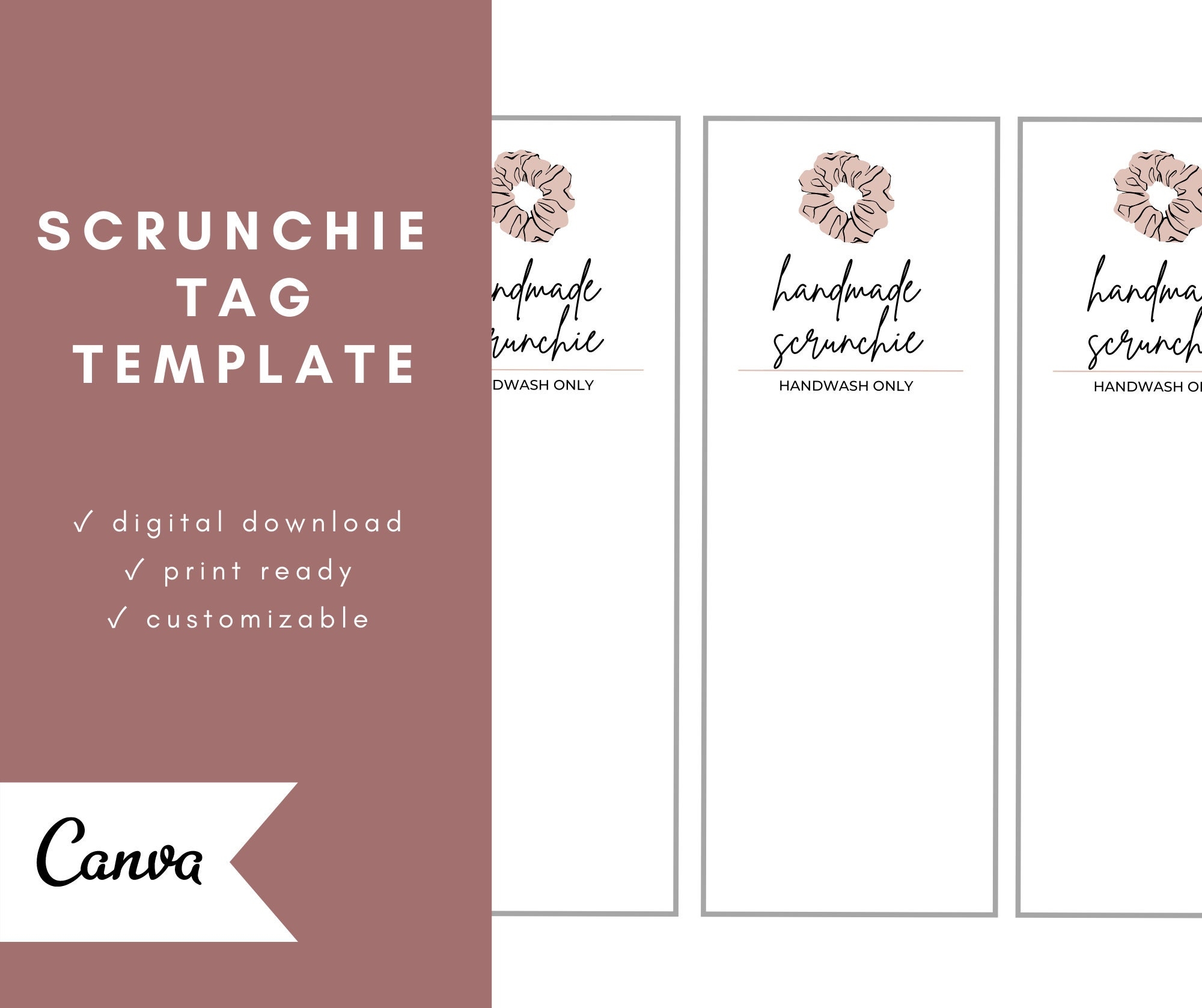 Printable Scrunchie Hang Tags Customizable Editable Canva Template Etsy