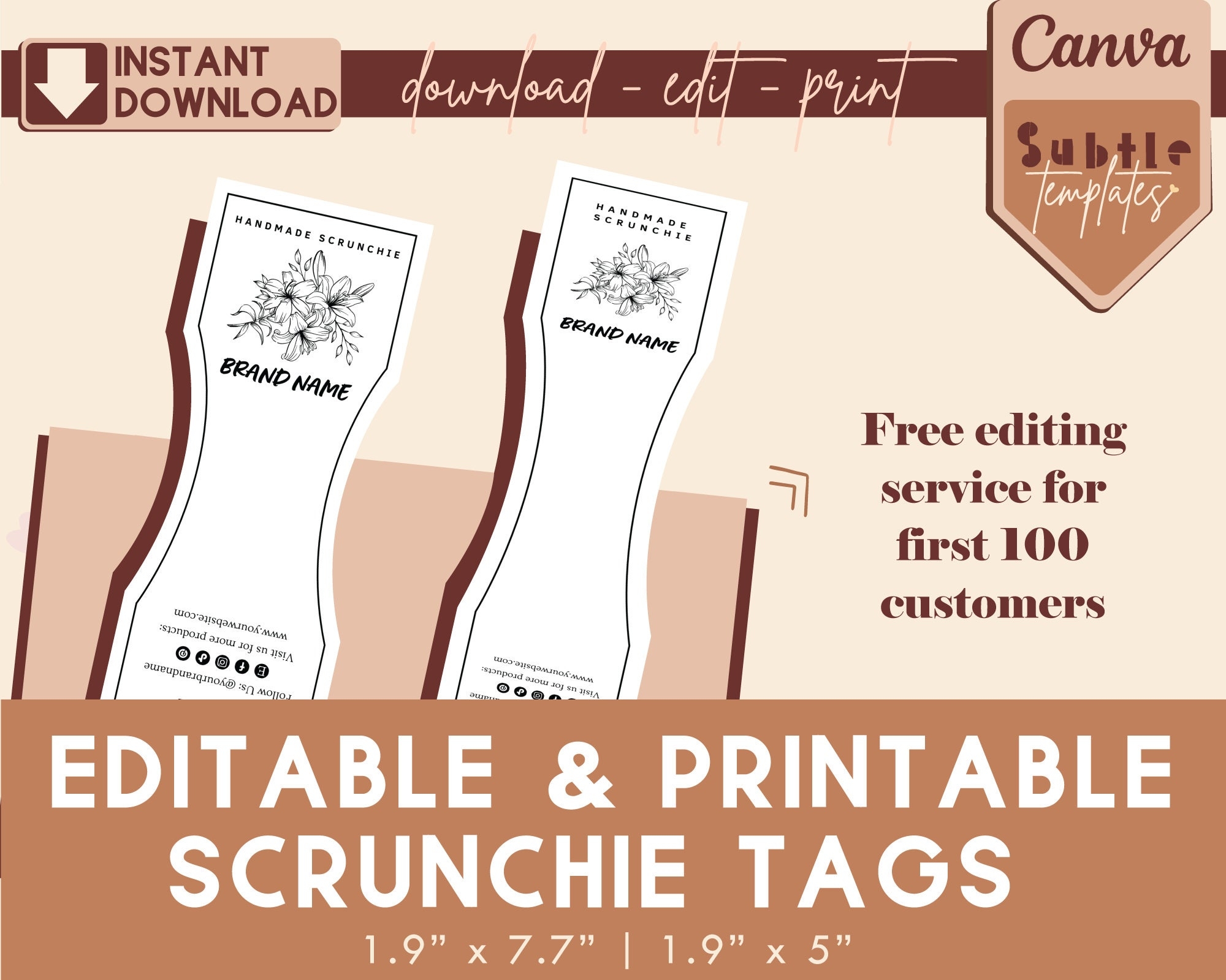Editable Free Printable Scrunchie Tag Template