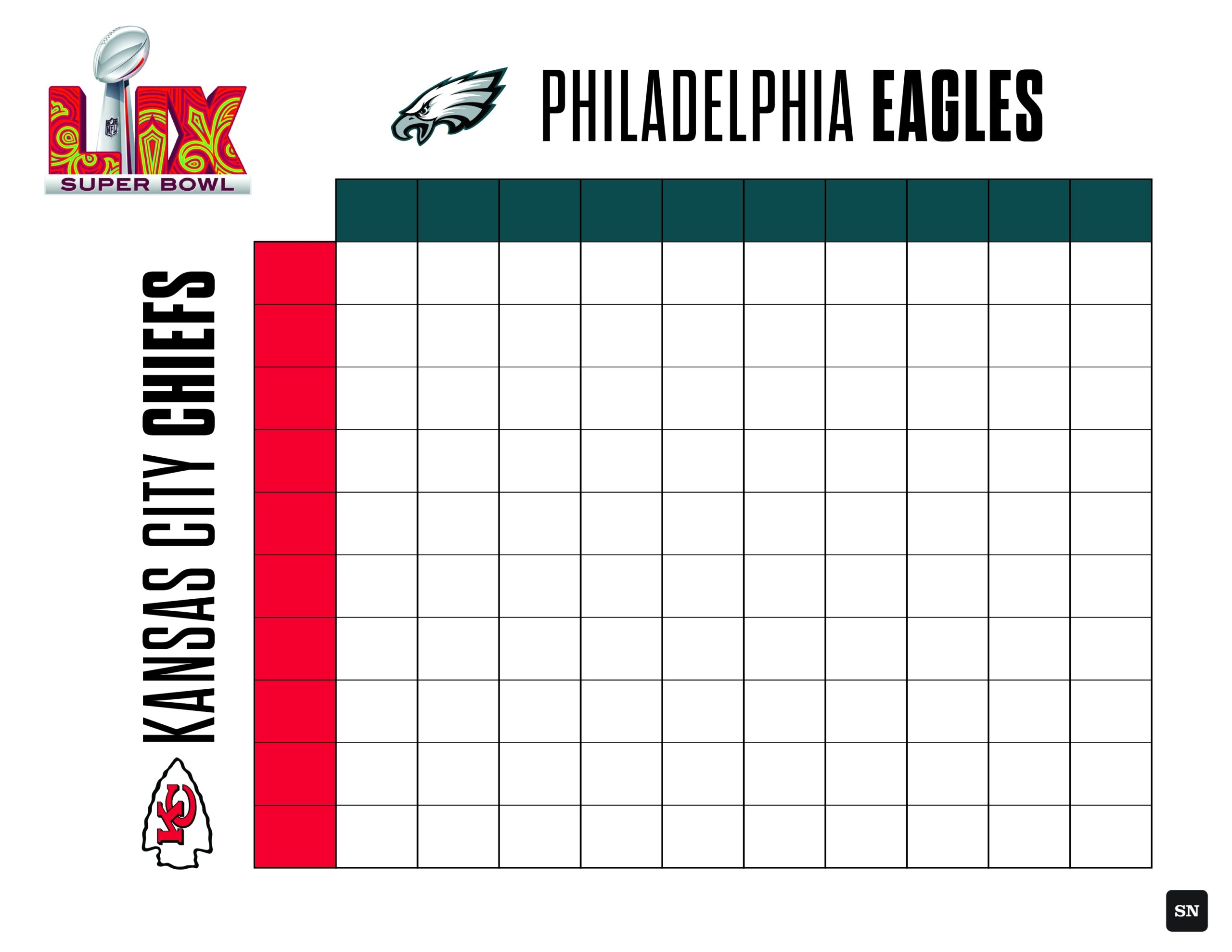 Printable Super Bowl Squares Grid For Eagles Vs Chiefs In 2025  Printable Super Bowl Squares Grid For Eagles Vs Chiefs In 2025