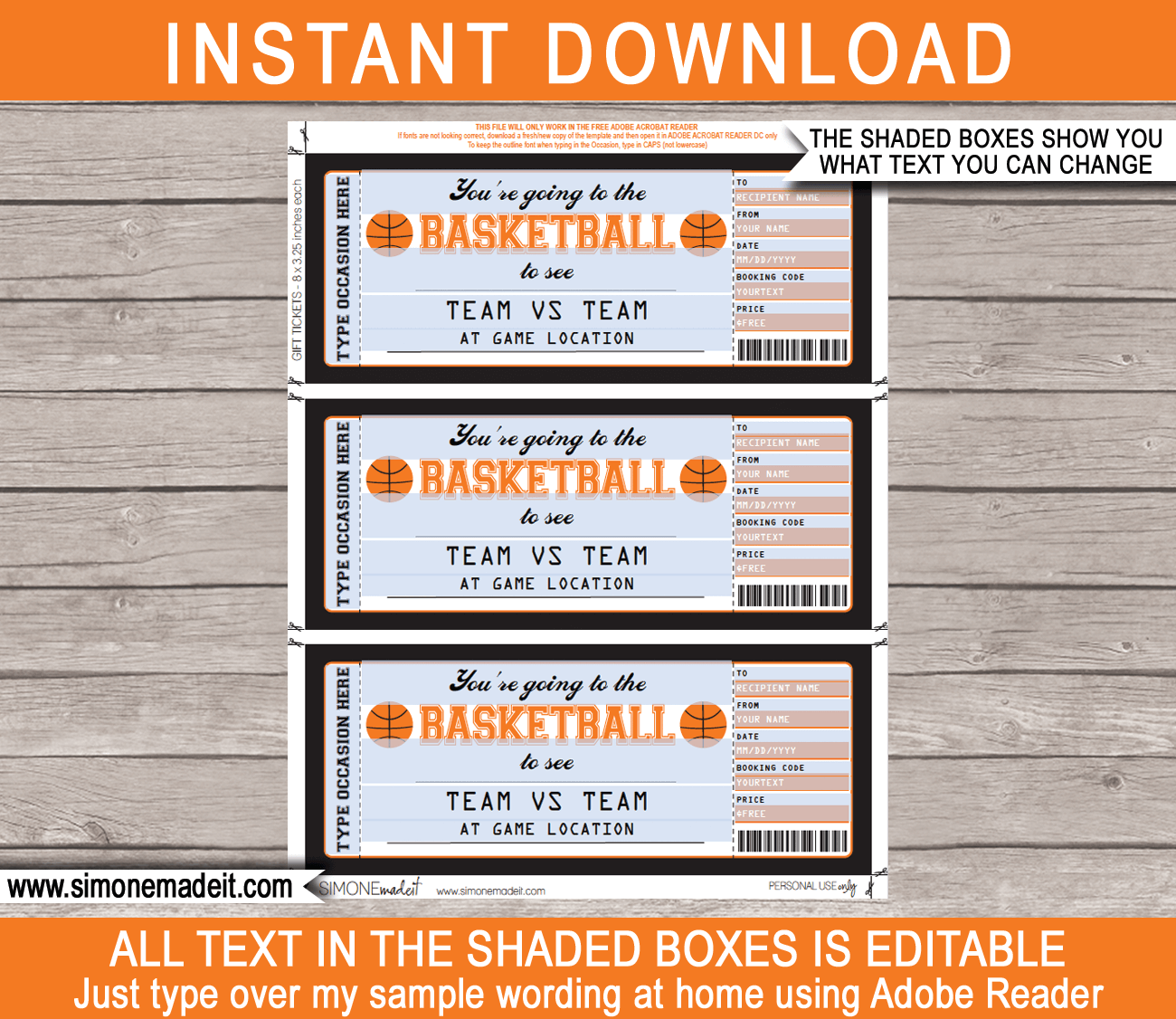 Printable Surprise Basketball Game Tickets Gift Voucher Template