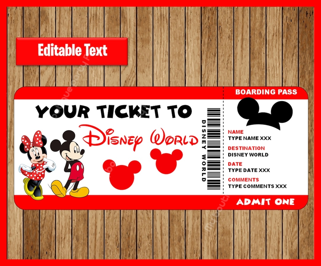 Printable Ticket To Disneyworld Surprise Trip Birthday Gift Walt Disneyworld Disneyworld EDITABLE Text INSTANT DOWNLOAD Etsy