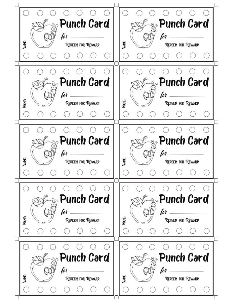 PUNCH Card Templates With Cute Apple And Worm color Black U0026 White great Incentive For Students 2 Weeks Of Punches instant Digital Download Etsy UK