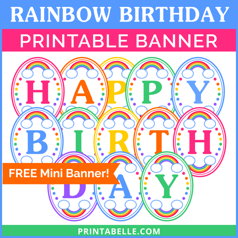 Rainbow Happy Birthday Banner FREE Mini Banner Printabelle Rainbow Happy Birthday Banner FREE Mini Banner Printabelle