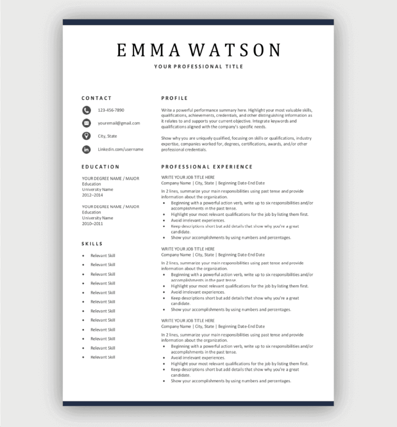 Resume Templates Free Download Customize In Microsoft Word