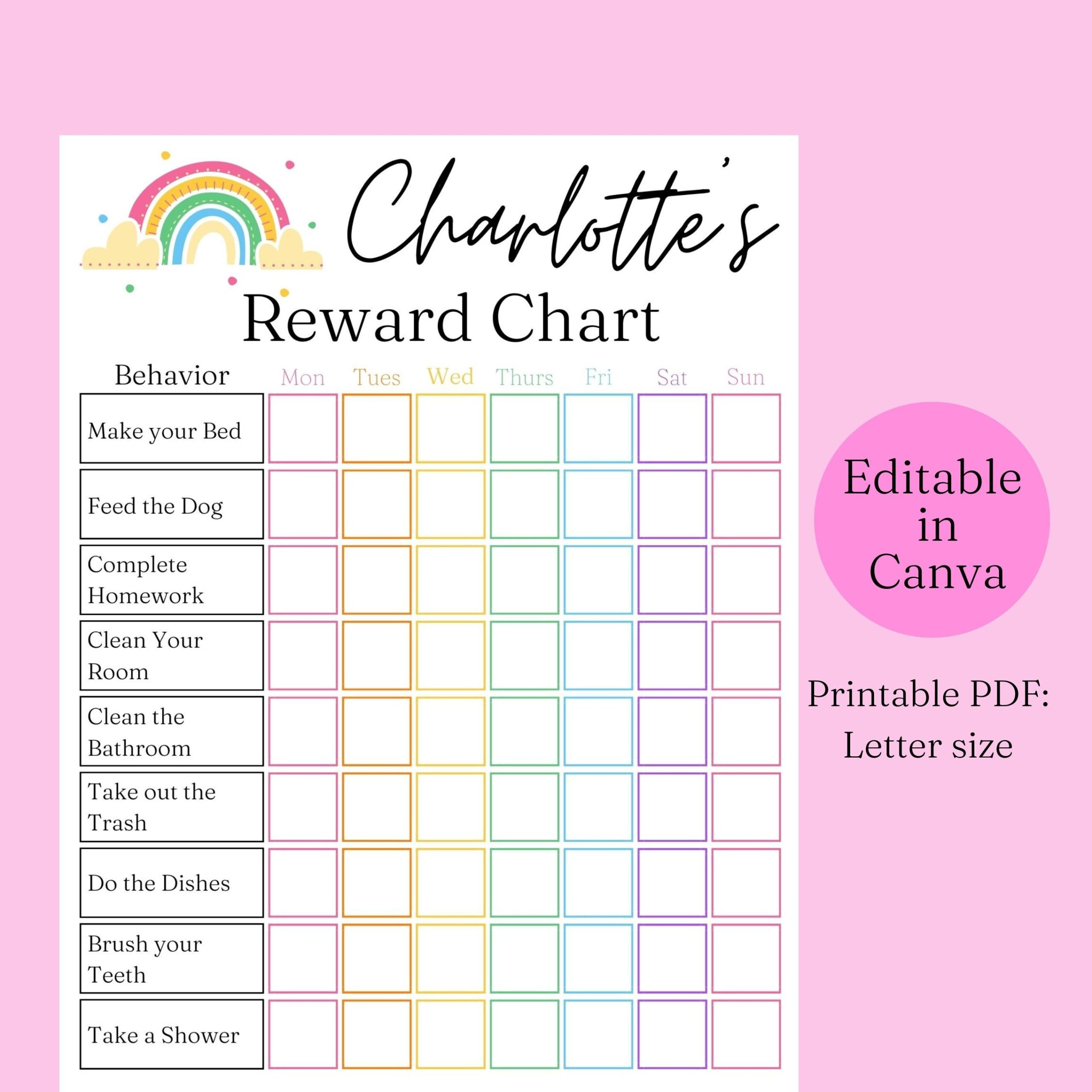 Reward Chart For Kids Printable Editable In Canva Sticker Chart Reward Chart For Kids Printable Editable In Canva Sticker Chart