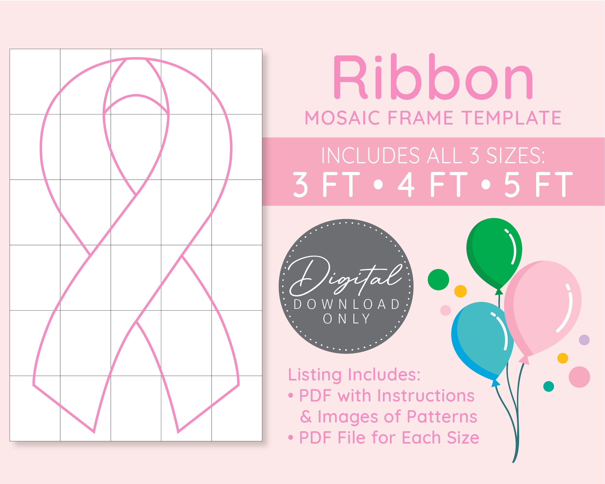 Ribbon Mosaic Digital Template 3 Ft 4 Ft 5 Ft Mosaic Balloons Awareness Ribbon Breast Cancer Ribbon Support Ribbon PDF Download Etsy