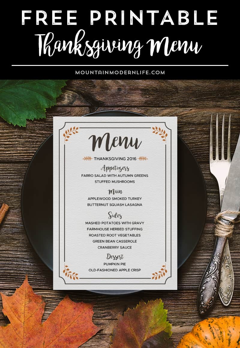 Rustic free printable thanksgiving menu template mountainmodernlife com Mountain Modern Life