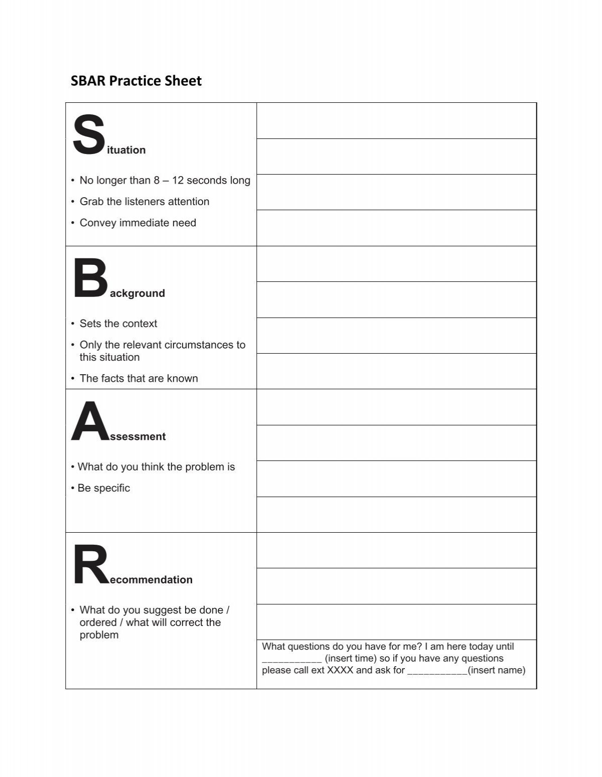 Free Printable Sbar Template