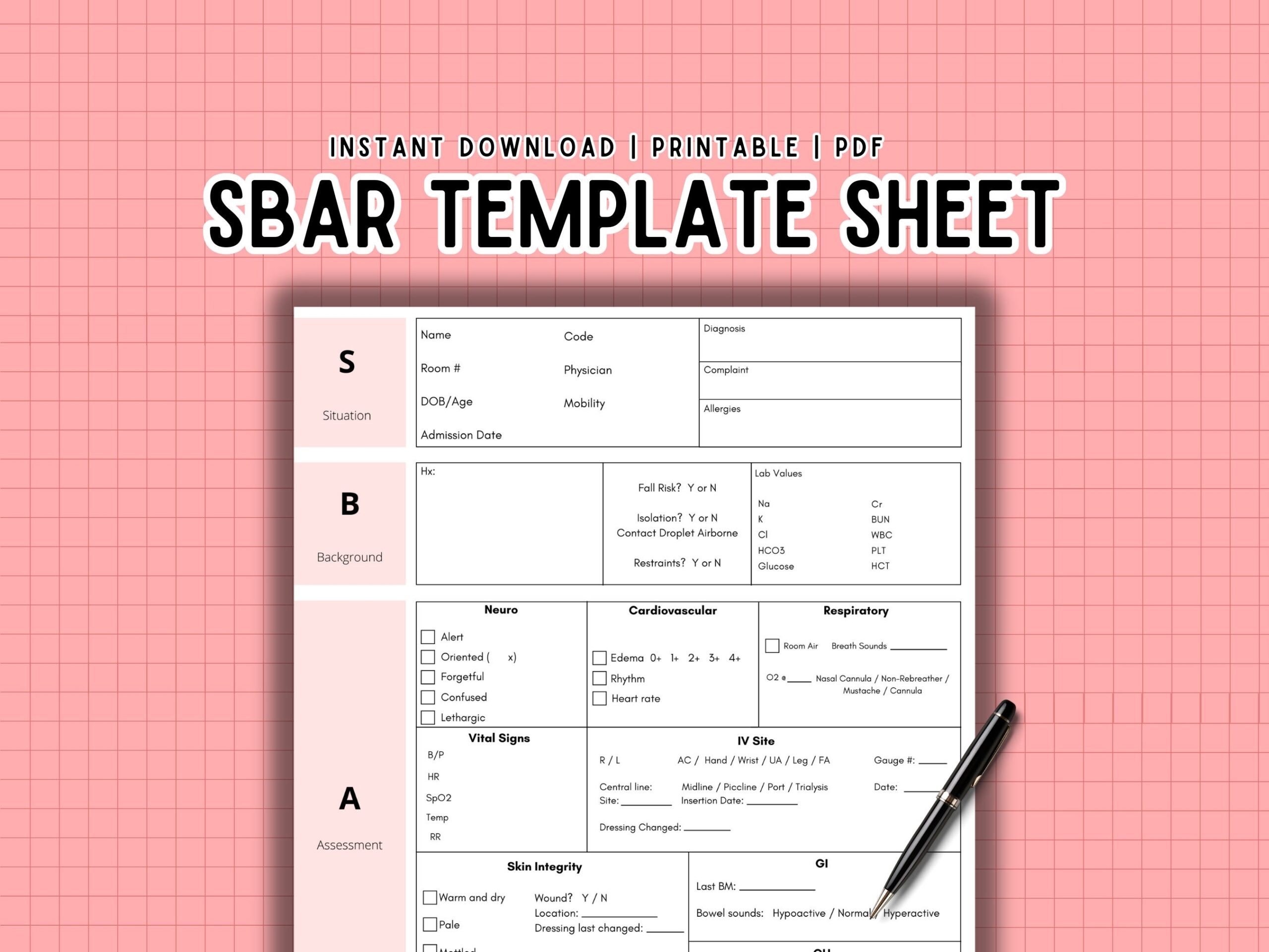 SBAR Template Sheet SBAR Nursing Student SBAR Nurse Printable 