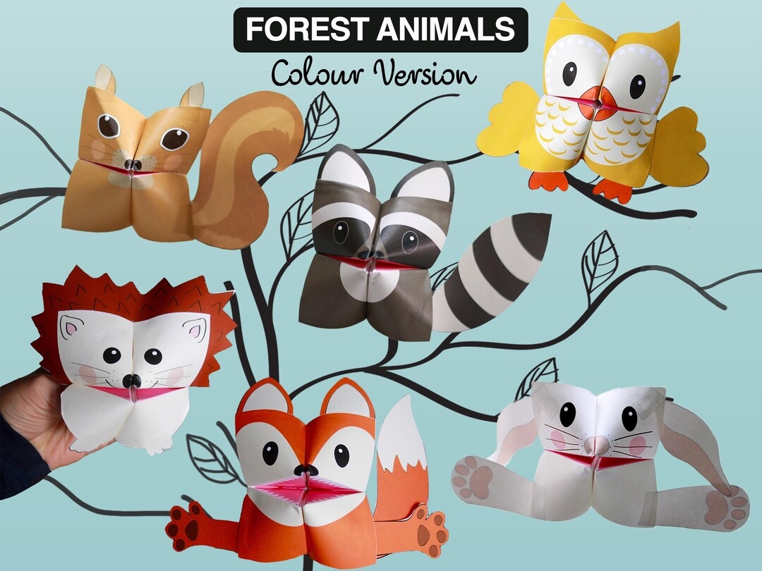 Set Of 6 PRINTABLE WOODLAND Animals Cootie Catchers PDF Download Woodland Animals Forest Animals Party Favor Simple Play Kids Crafts Etsy