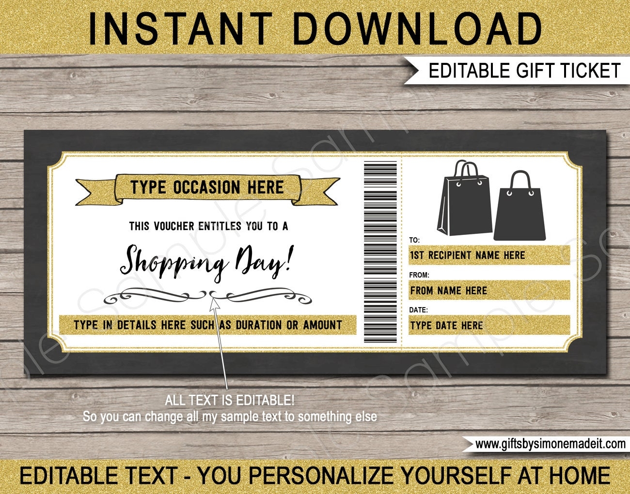 Shopping Spree Certificate Template Printable Gift Voucher Card Coupon Shopping Trip Girls Day Out Mom Daughter With EDITABLE Text Etsy