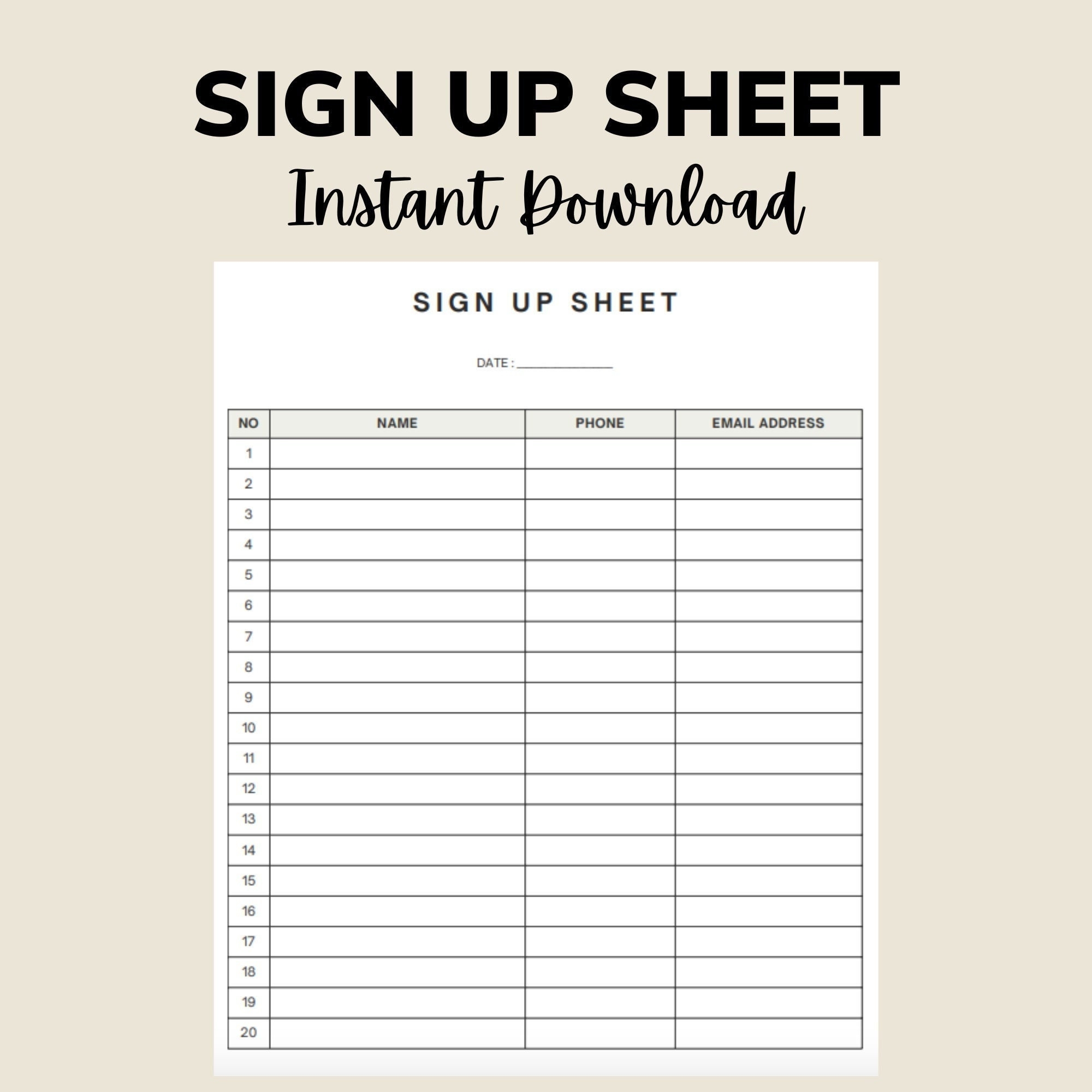 Free Printable Sign Up Sheet Template
