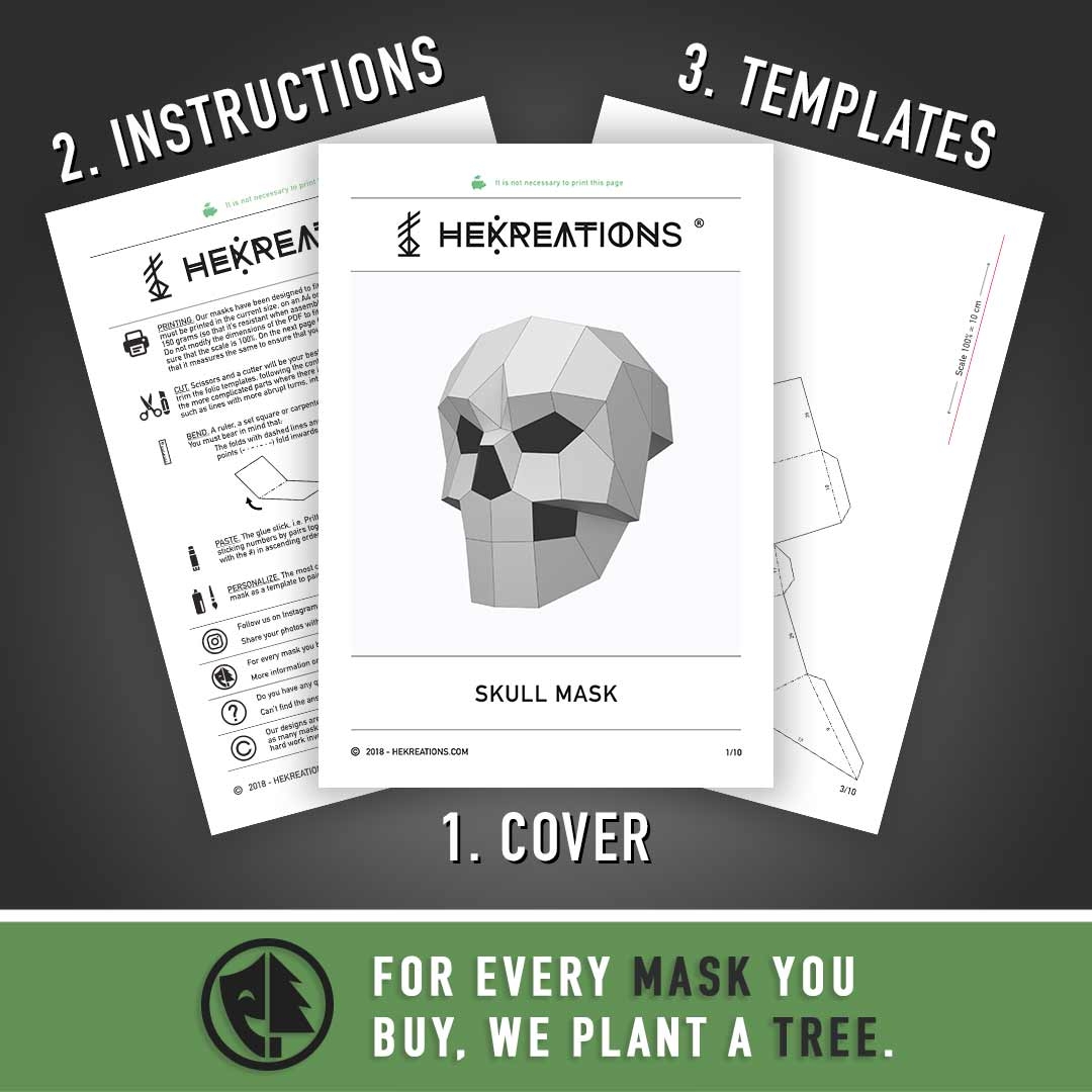 Skull Mask Printable Template Papercraft PDF Pattern Skull Mask Printable Template Papercraft PDF Pattern