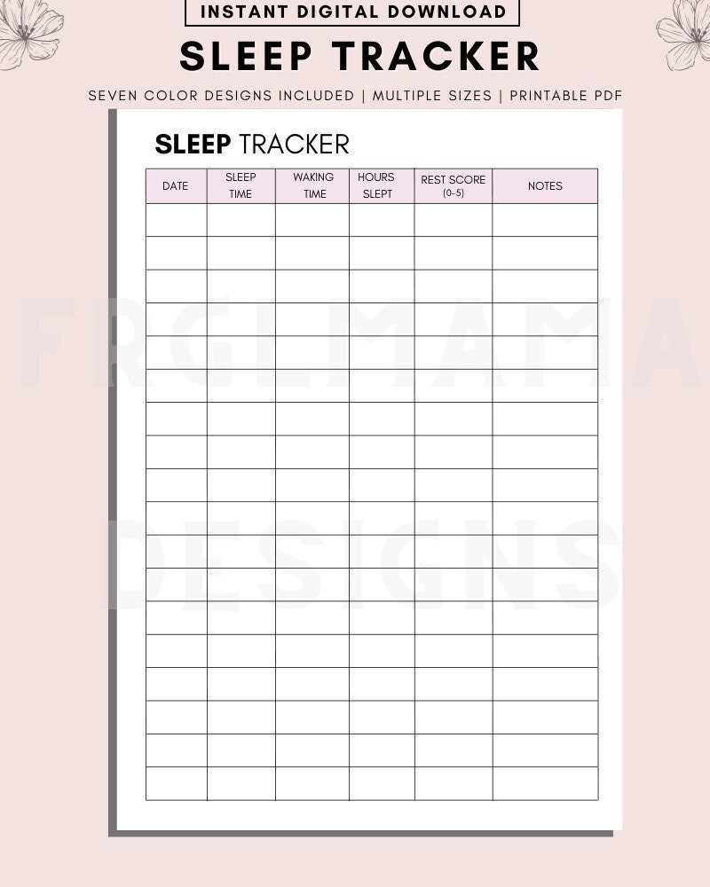 Sleep Journal Printable Sleep Log Sleep Planner Sleep Chart 