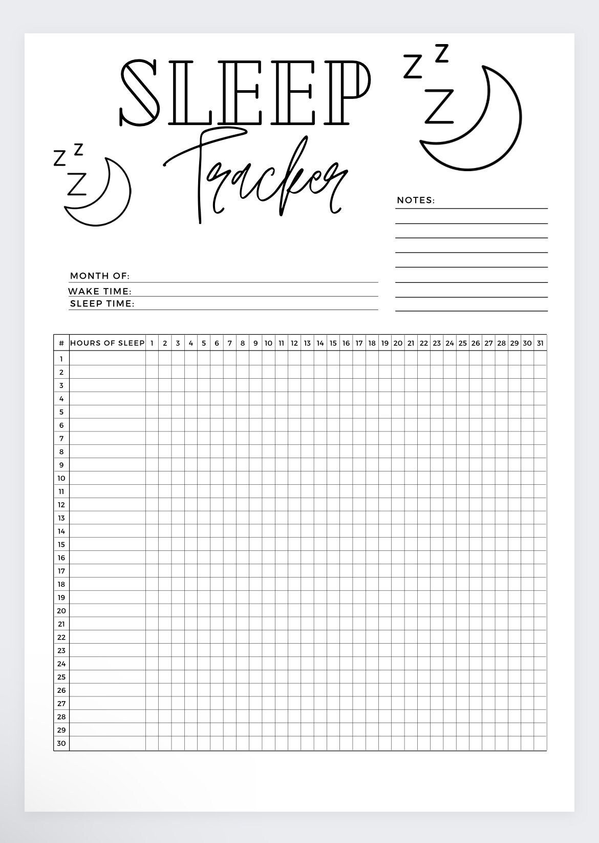 Free Printable Sleep Diary Template