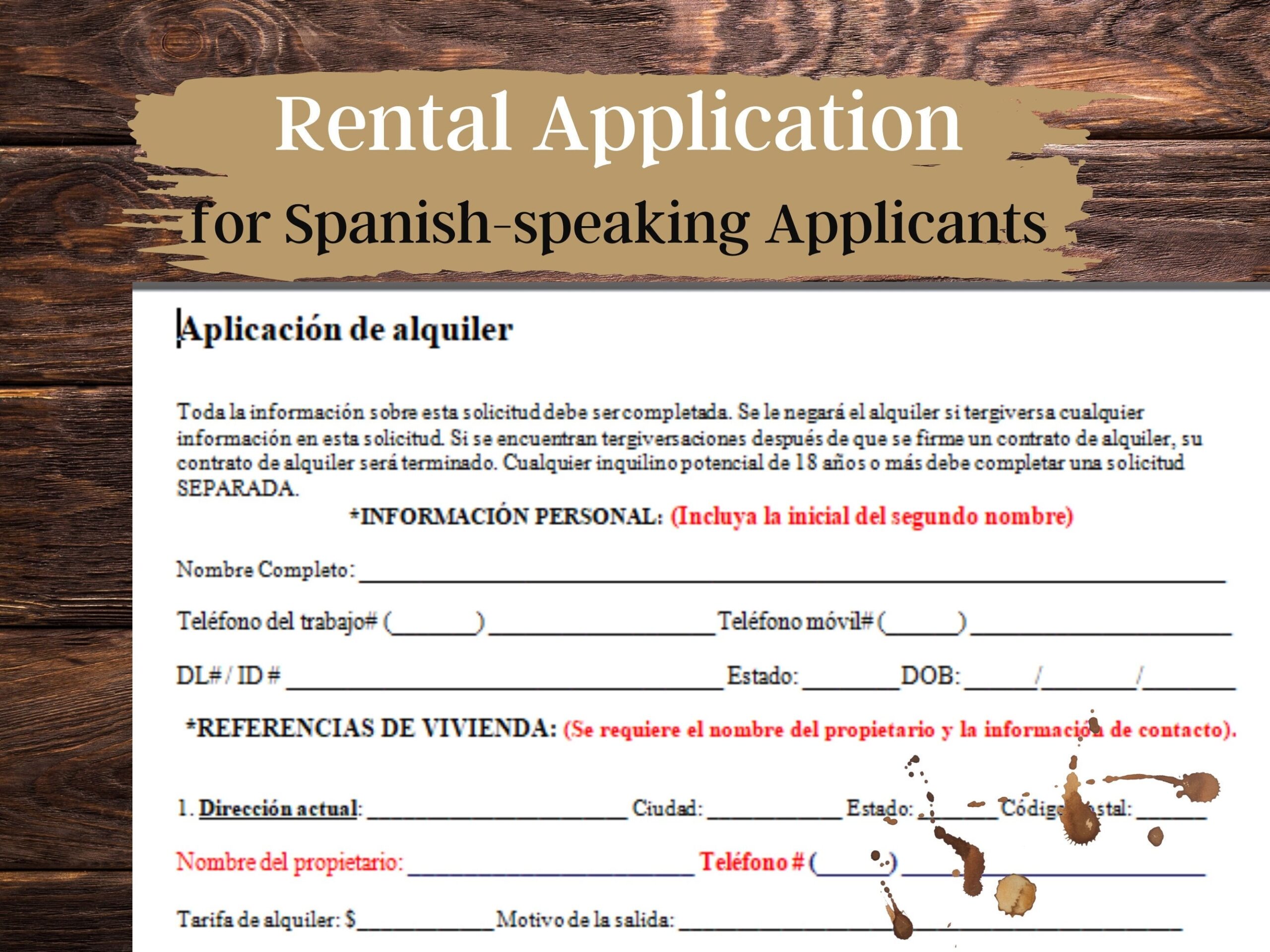 Spanish Rental Application Screen Or Verify Tenant Property Management Form MS Word Template PDF Ready For Print Aplicaci n En Espa ol Etsy