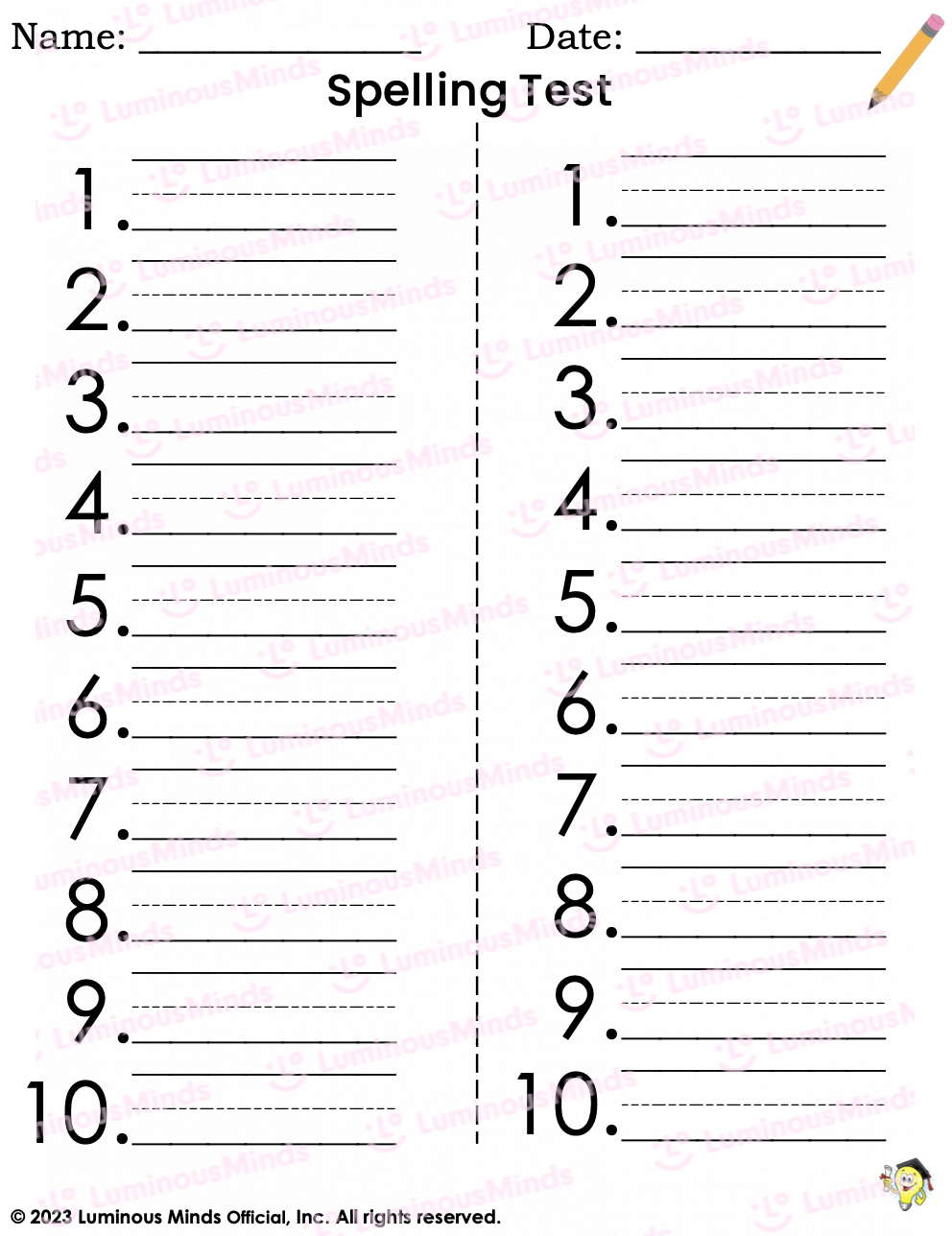 Spelling Test Paper Templates Set 1 Spelling Test Paper Templates Set 1