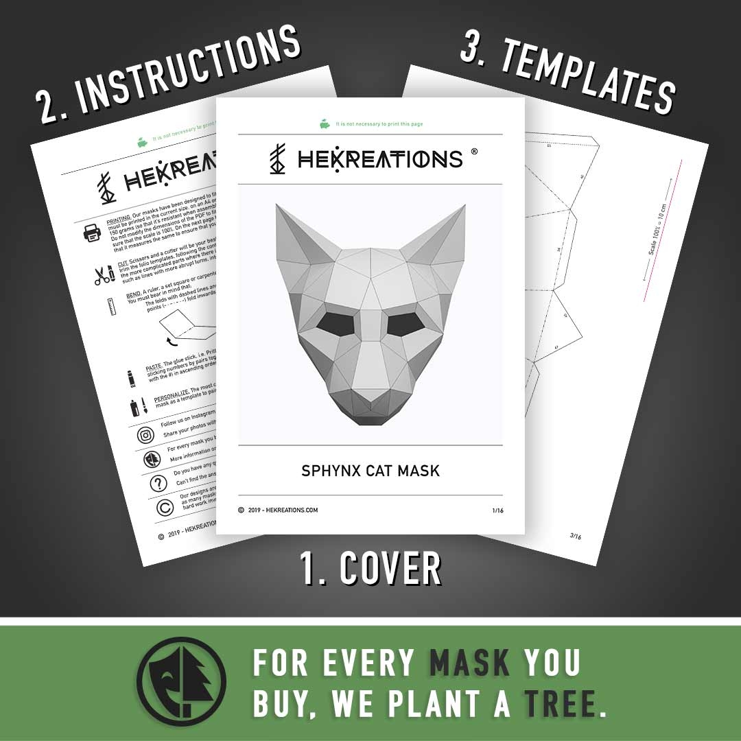 Sphynx Cat Mask Printable Template Papercraft PDF Pattern