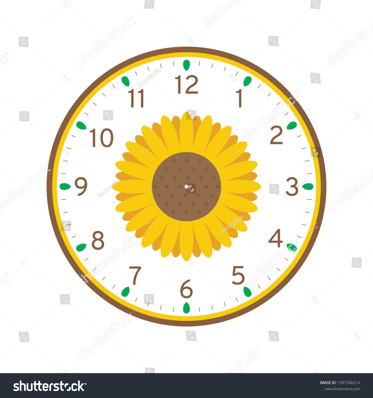 Sunflower Printable Clock Face Template Isolated Stock Vector Sunflower Printable Clock Face Template Isolated Stock Vector
