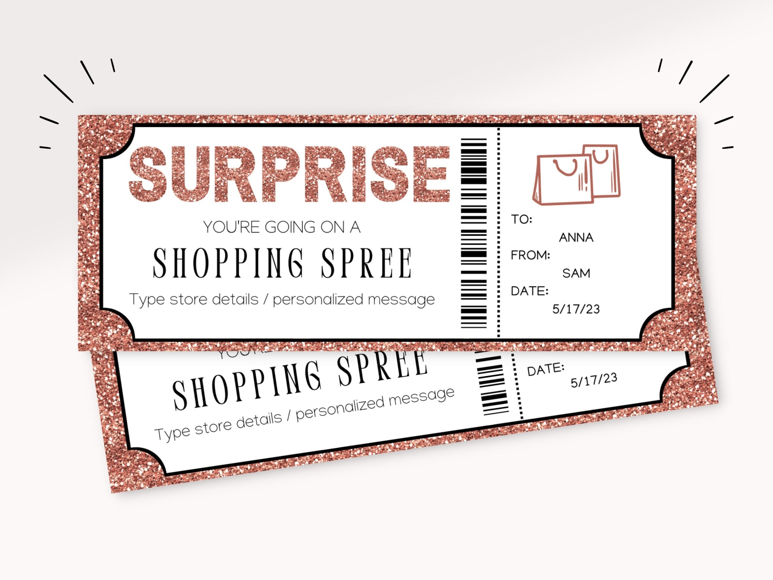 Surprise Shopping Spree Certificate Template Shopping Spree Gift Printable Gift Voucher Card Coupon Shopping Trip Girls Day Out Etsy