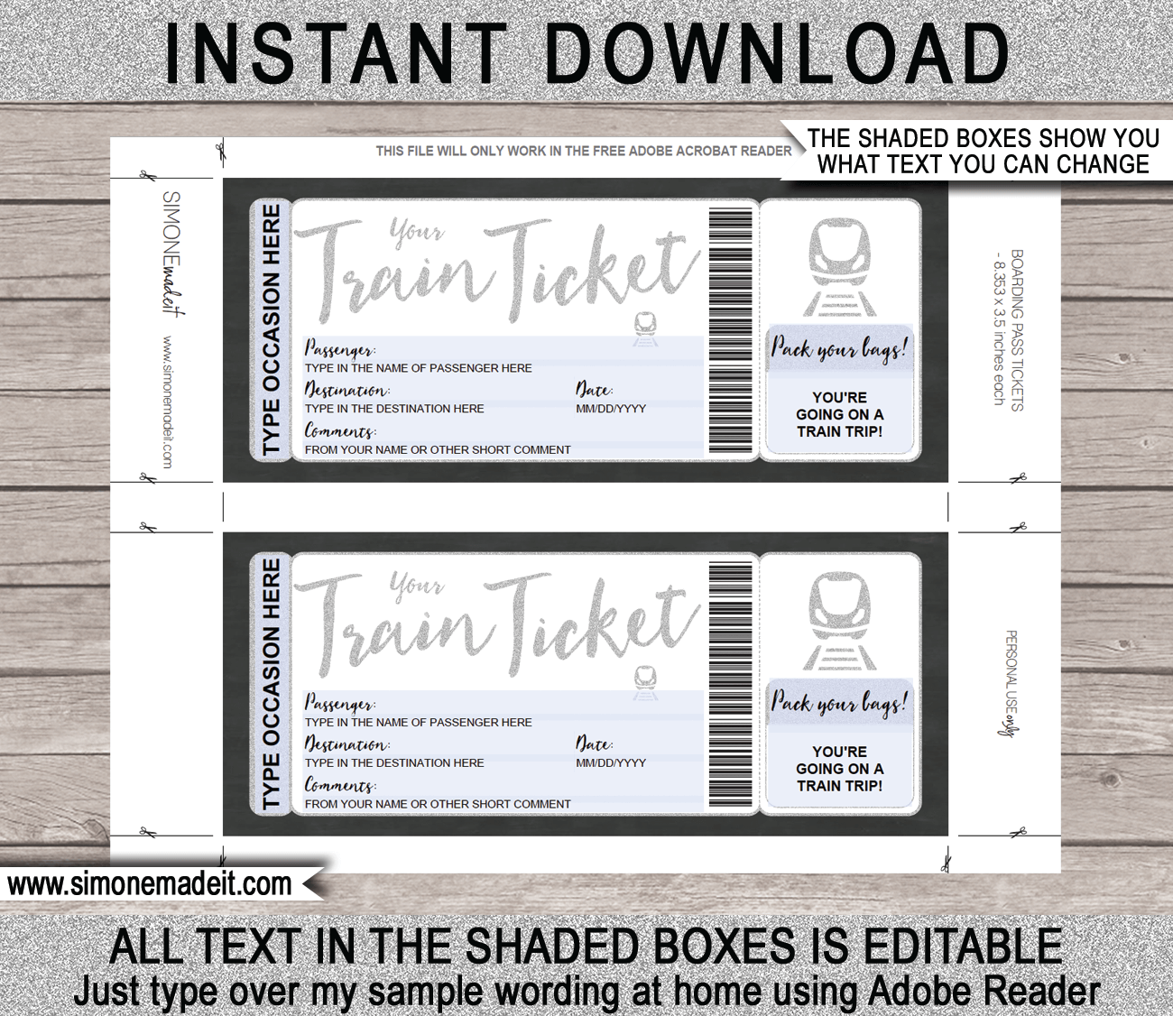 Surprise Train Trip Ticket Template Printable Train Gift Voucher