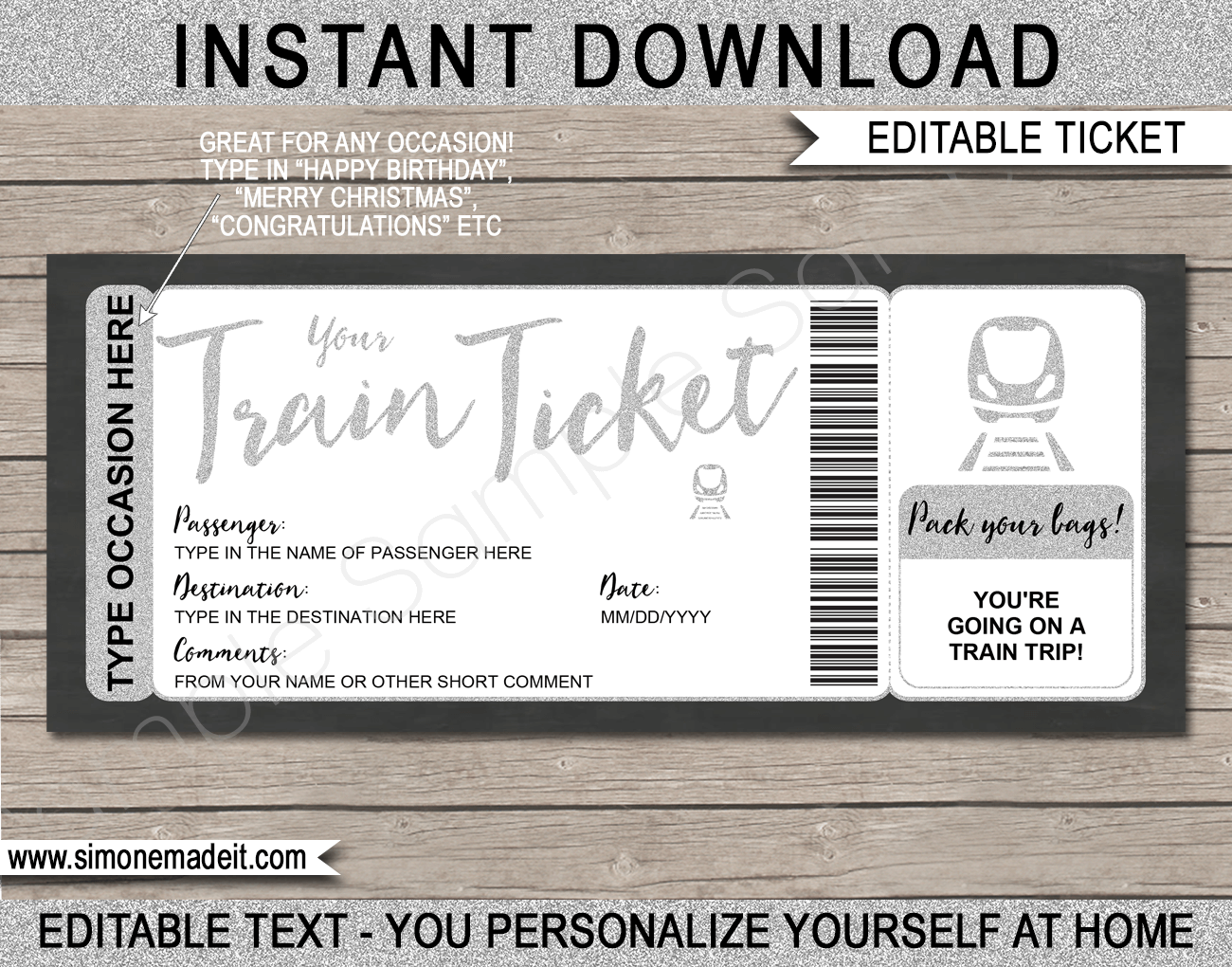 Surprise Train Trip Ticket Template Printable Train Gift Voucher