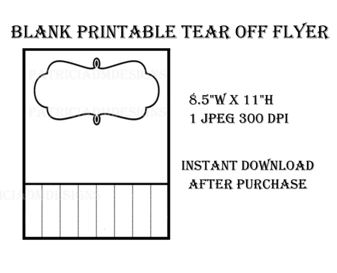 Tear Off Blank Printable Flyer High Resolution Digital Download Print Yourself Etsy